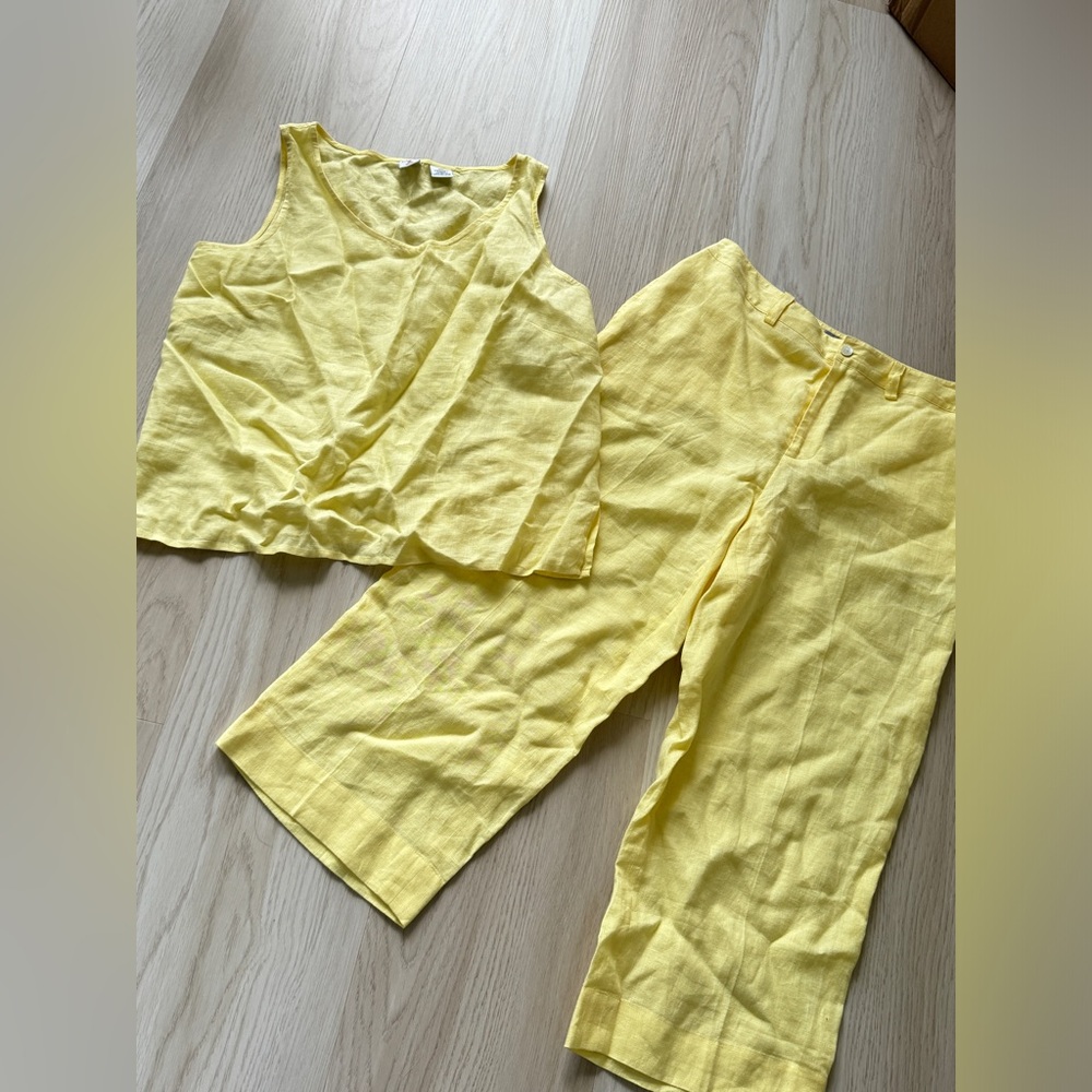 Real Clothes Brand LINEN 2 PC SET TOP SHELL CROP PANTS YELLOW 10P 10 petite 8 6
